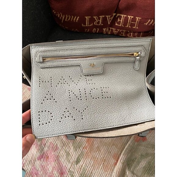 Anya Hindmarch Small Ebury Leather Tote Bag Light Blue Gray Neon Cord Handles - Picture 14 of 16